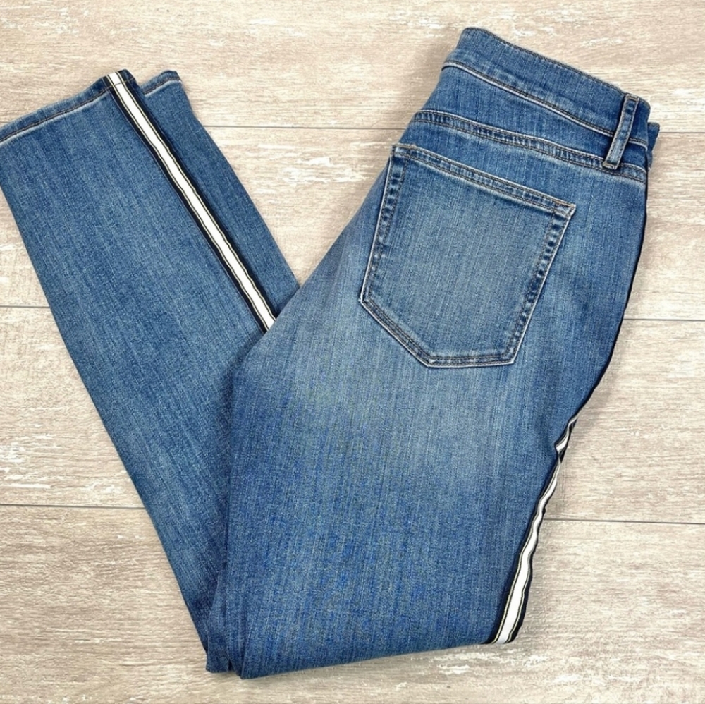 Loft Outlet Blue Denim High Rise Skinny Jeans with Race Stripes